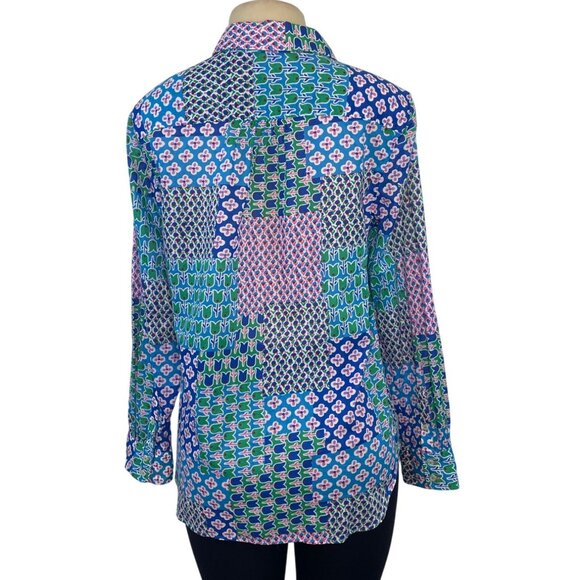 Talbots Women's Patchwork Tulip Print Button-Up Shirt M 100% Cotton Long Sleeve - Picture 3 of 6